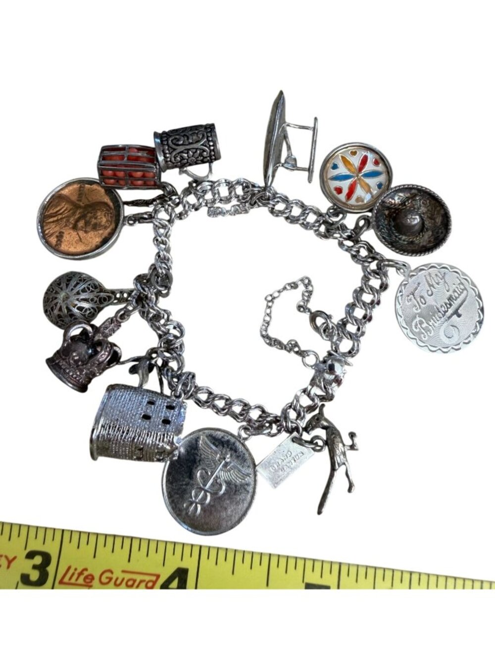 Vintage Elco 6" Sterling Silver Double Link Charm Bracelet W/ 16 Unique Charms E - Picture 3 of 16